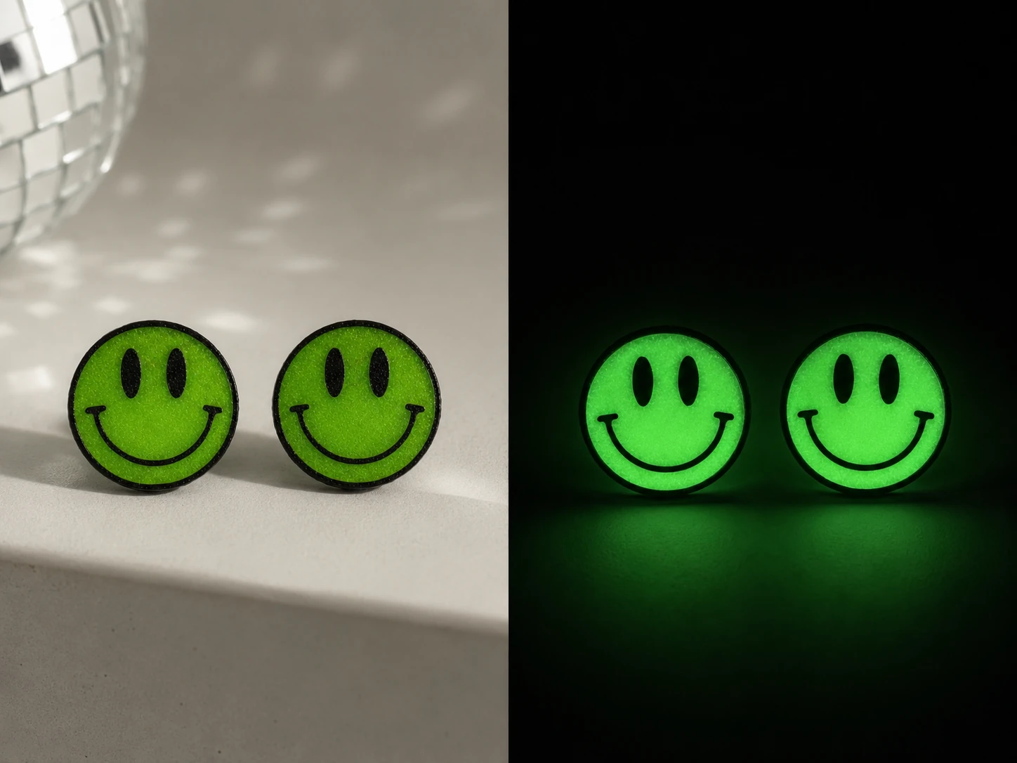 Pendientes Happy Pop verdes con glow verde